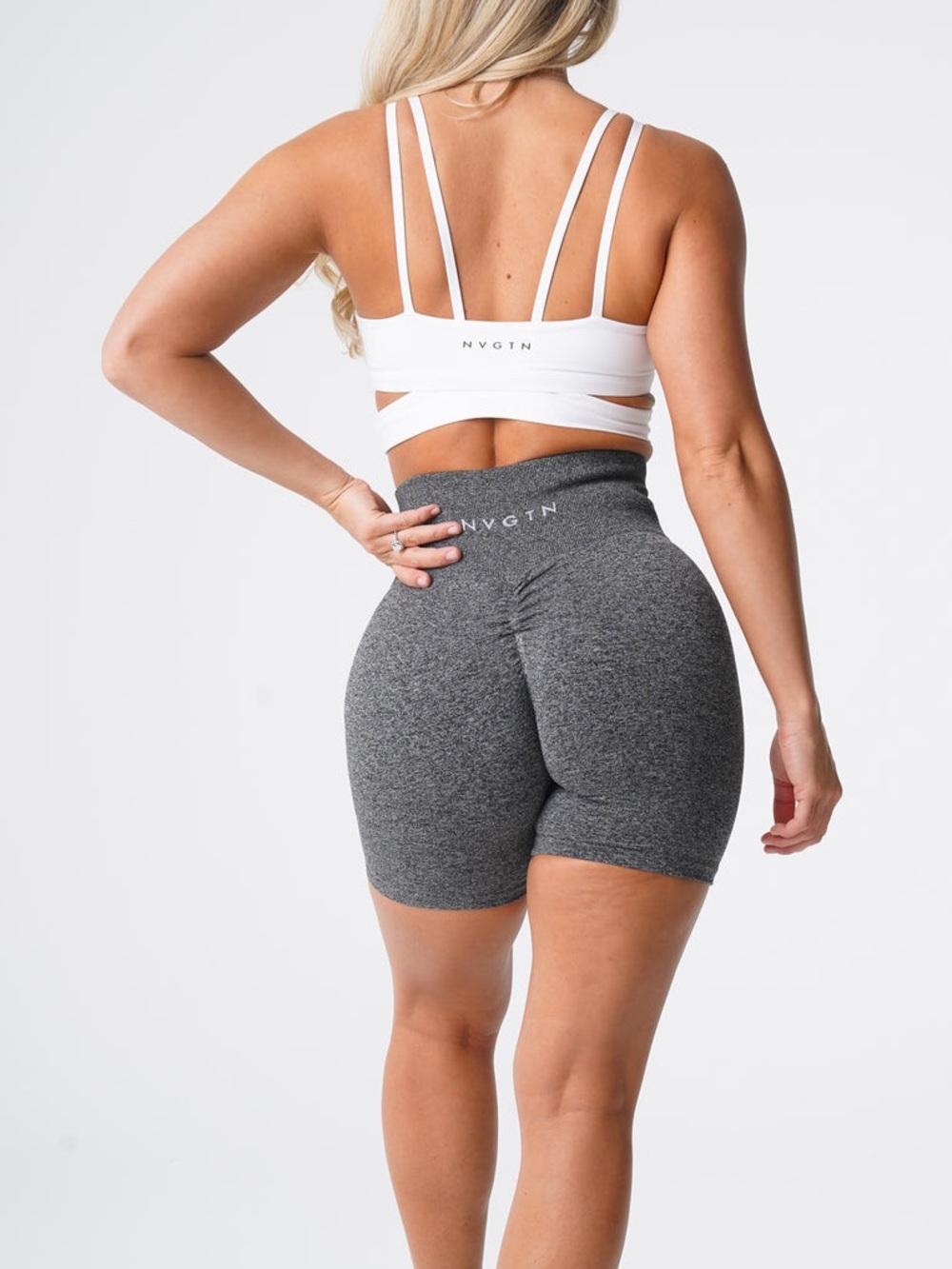 NVGTN Black Speckled Scrunch Seamless Shorts - Picture 2 of 10